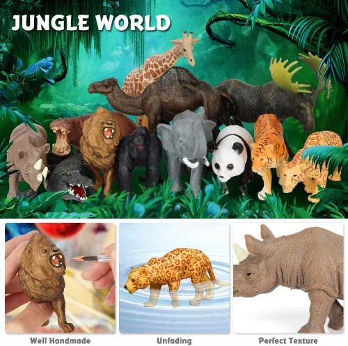 Miniatura 4 de Figuras de juguetes de animales de safari, 12 figuras realistas de animales salvajes de la selva, juego de animales de zoológico africano grande