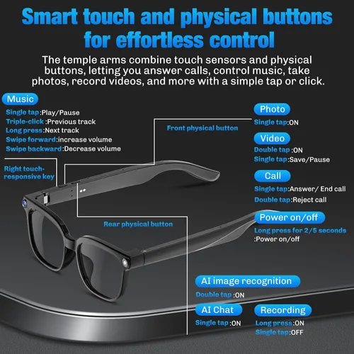 Miniatura 7 de Lentes inteligentes AI con cámara, video HD 4K y captura de fotos, traducción en tiempo real, gafas de grabación con asistente de IA, audio de oído