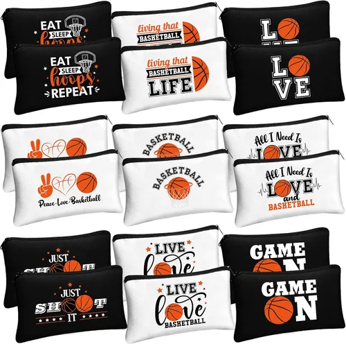 Moukeren 18 piezas de regalos de baloncesto para mujeres y niñas, bolsa de maquillaje de baloncesto, accesorios divertidos, bolsas de viaje con