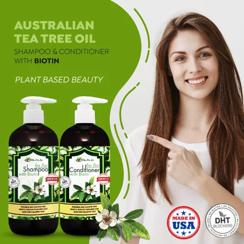 Miniatura 3 de Juego de champú y acondicionador de aceite de árbol de té y biotina para hombres y mujeres Fórmula de fuerza profesional Refresca y estimula