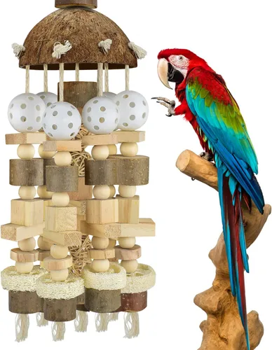 Miniatura 9 de KATUMO Juguetes para loros, juguetes grandes para masticar pájaros, accesorio de jaula de loros medianos, juguetes de bloques de madera coloridos