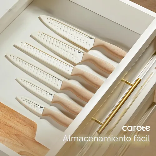 Miniatura 5 de CAROTE Juego de cuchillos de 12 piezas con protectores de cuchilla, revestimiento de cerámica antiadherente de granito, hoja de acero inoxidable