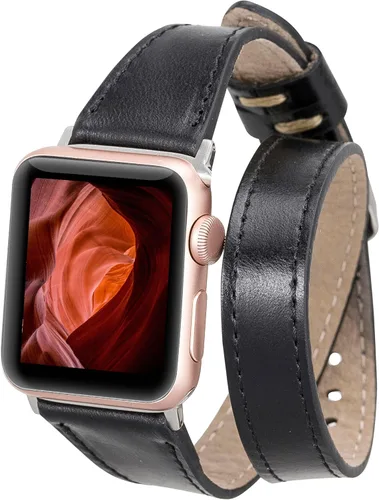 Miniatura 2 de VENOULT Double Tour - Correa de piel auténtica para Apple Watch para mujer, correa de cuero genuino de grano completo para iWatch de 1.929 in, 1.772
