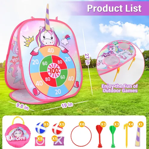 Miniatura 9 de YOTOY Juego de lanzamiento de bolsas de frijoles para niños, juguetes al aire libre de 3 a 8 años: juegos de fiesta de unicornio, actividades