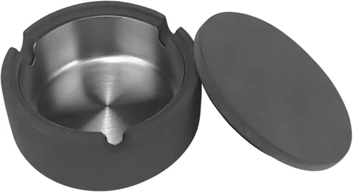 Miniatura 5 de FREELOVE CUILV - Cenicero de concreto con tapa y revestimiento de acero inoxidable, cenicero geométrico de cemento Wabi-Sabi para uso en interiores