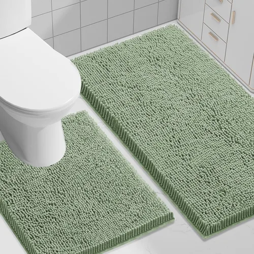 Miniatura 109 de Smiry Juego de 2 alfombras de baño, felpilla suave y absorbente, lavable a máquina, antideslizantes, para bañera, ducha y suelo