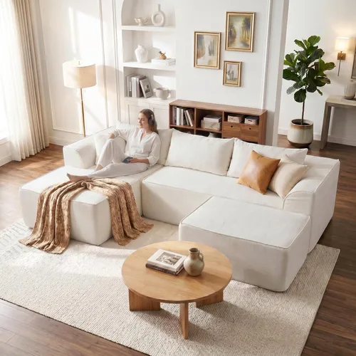 Miniatura 3 de Vesgantti 106" Boneless Couch with Chaise, U Shaped Deep Seat Comfy Cloud Modular Sofa Chenille Memory Foam Sectional Couches for Living Room