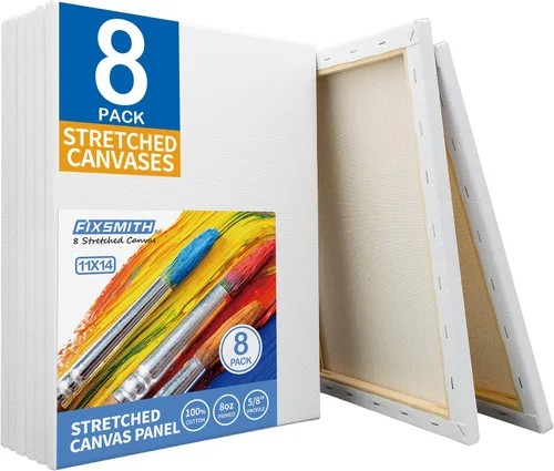 Miniatura 23 de FIXSMITH Lienzo blanco estirado de 12 x 16 pulgadas, paquete a granel de 8, imprimado, 100 % algodón, perfil de 5/8 pulgadas, paquete de gran valor