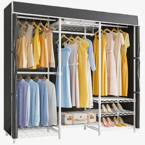 Miniatura 11 de VIPEK V5C Plus - Perchero de ropa portátil cubierto, armario portátil, perchero resistente con estantes ajustables, perchero de metal negro