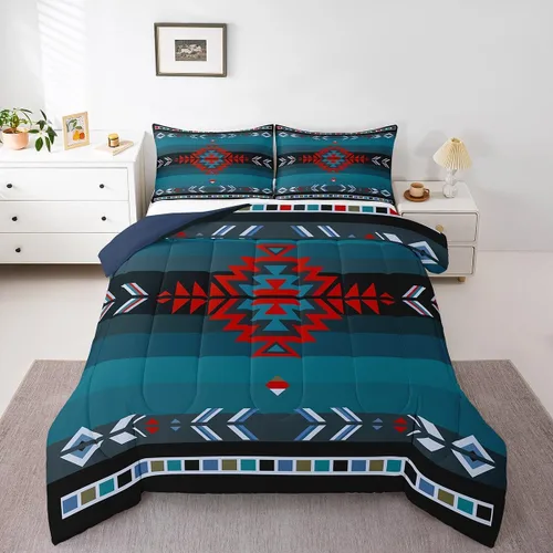 Miniatura 11 de Feelyou Southwest Native Juego de Ropa de Cama para Niños y Niñas Juego de Edredón Geométrico del Suroeste Tamaño Twin Edredón Tribal Decoración