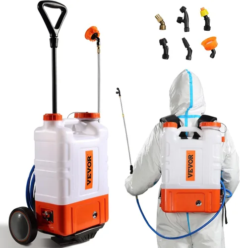 VEVOR Pulverizador de mochila con batería de 4 galones con carro con ruedas, ajustable de 0-94 PSI, manguera de 13 pies, 6 boquillas, 2 varitas