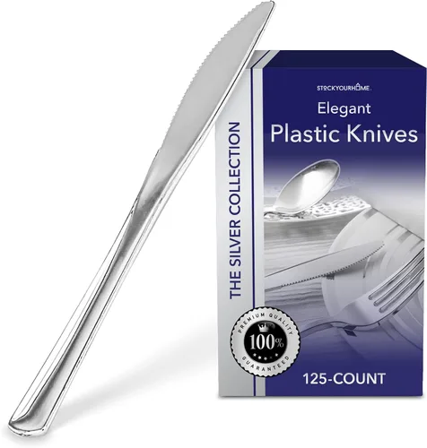 Miniatura 7 de Stock Your Home 125 cuchillos desechables de plástico resistente, cubiertos de plástico elegantes que parecen cubiertos reales, utensilios perfectos
