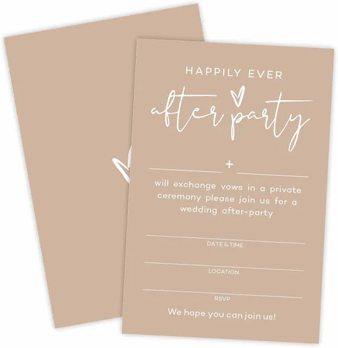 TPYEN Invitaciones de fiesta Happily Ever After, invitación de fiesta de recepción de boda minimalista marrón, celebración para novia y novio,