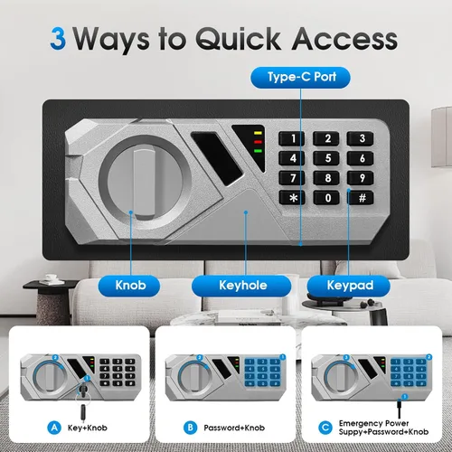 Miniatura 4 de 2.2 pies cúbicos Caja fuerte ignífuga para el hogar - Teclado electrónico digital, caja de seguridad de acero con cerradura de combinación y estante