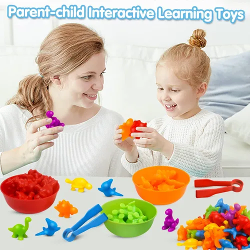 Miniatura 6 de GKDOMS Juguetes para contar dinosaurios, juego a juego con cuencos de clasificación, actividades de aprendizaje preescolar, juguetes sensoriales