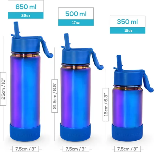 Miniatura 7 de CHILLOUT LIFE - Botella de agua aislada de 17 onzas con tapa con pajilla para niños, a prueba de fugas y bonitas calcomanías impermeables, termo