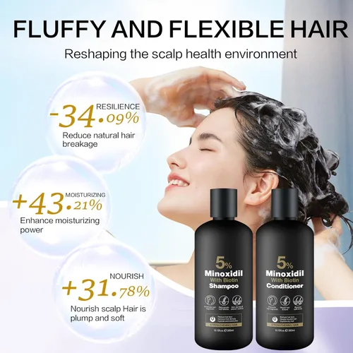 Miniatura 4 de Set de Champú y Acondicionador de Minoxidil para el Crecimiento del Cabello – Biotina, Ginseng y Jengibre – Apoya Cabello Más Grueso y Abundante