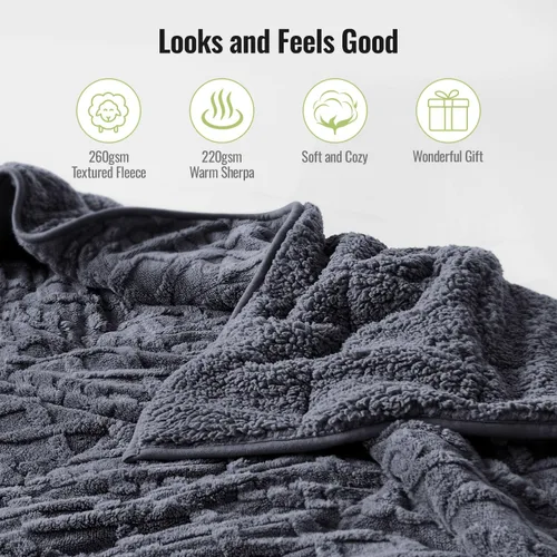 Miniatura 2 de Uttermara Mantas con peso de jacquard para adultos, tamaño matrimonial, 12 libras, manta pesada de sherpa suave de doble cara, manta gruesa para Gris