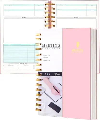 Miniatura 13 de Cuaderno de Reuniones para Trabajo con Elementos de Acción 5.5×8.5 Tapa Dura Espiral Planificador de Reuniones para Oficina Negocios Notas