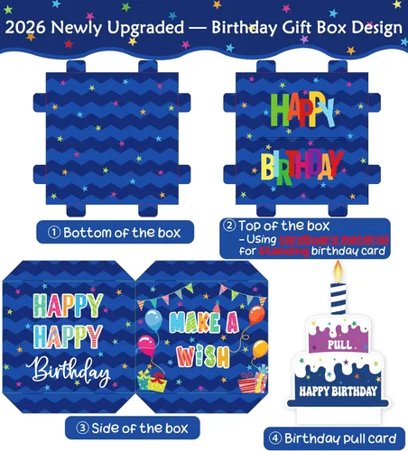 Miniatura 5 de Caja de dinero de cumpleaños para regalo en efectivo, cajas de regalo sorpresa para dinero, caja de dinero con tarjeta de feliz cumpleaños extraíble