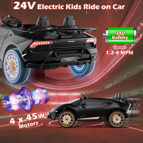 Miniatura 5 de Costzon Lamborghini con licencia. Auto de batería de 24V y 4WD de 2 plazas para niños con control remoto, vehículos eléctricos con luces LED