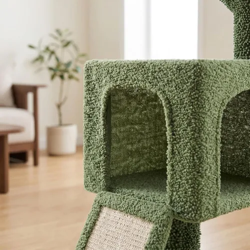 Miniatura 5 de Árbol de cactus para gatos de interior de 32 pulgadas, casa para gatos 2 en 1 con poste rascador de sisal y rampa, torre para gatos de 2 niveles