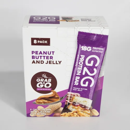 Miniatura 5 de G2G Barra de proteínas, mantequilla de maní y gelatina, aperitivo saludable, delicioso reemplazo de comidas, sin gluten, ingredientes limpios