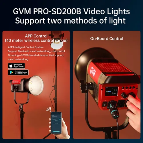 Miniatura 6 de GVM - Kit de iluminación continua de luz de estudio LED de 200 W para control de red de malla Bluetooth/DMX, 45400lux/3.3 ft con grabación de video