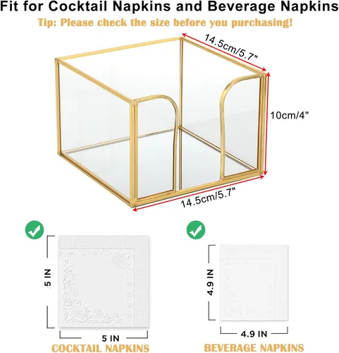 Miniatura 3 de Sumnacon Servilletero de vidrio para mesa, elegante servilletero de cóctel, moderno servilletero para servilletas de papel, servilleteros dorados