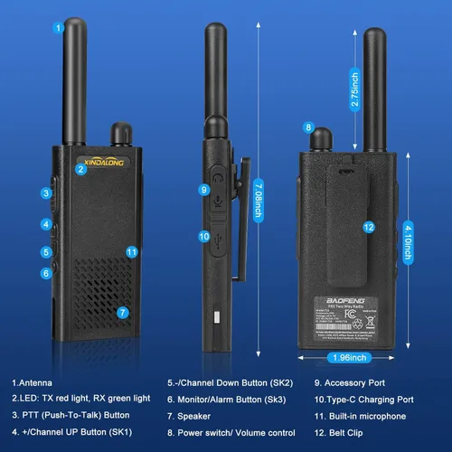 Miniatura 5 de Walkie Talkies T26 Radios bidireccionales ultrafinas y ligeras de largo alcance con 16 canales FRS, batería recargable de iones de litio, carga tipo