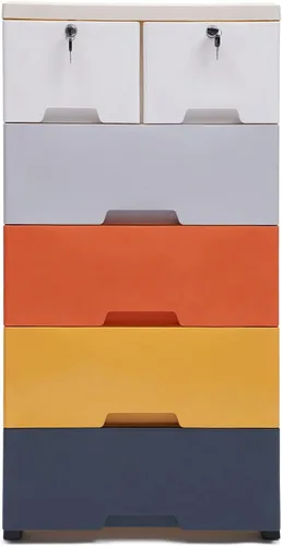 Miniatura 11 de Cómoda de plástico con 6 cajones, armario de almacenamiento multifuncional con cerradura, organizador de llaves de ropa para dormitorio, sala