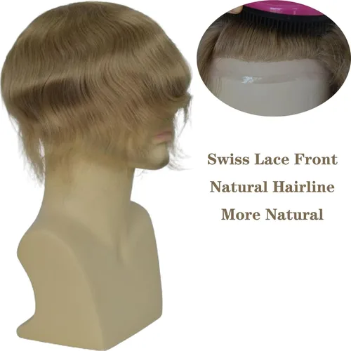 Miniatura 2 de Voloria Swiss Full Lace Toupee Europeo Real Cabello Humano Reemplazo para Hombres Hairpiece #18 Rubio Ceniza Marrón