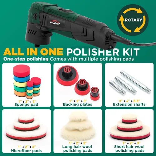 Miniatura 6 de Kit de pulidora rotativa de búfer de 1"/2"/3" Mini máquina pulidora de alta potencia de 780 W con accesorios de 27 piezas Rosca M5/8-11 ejes