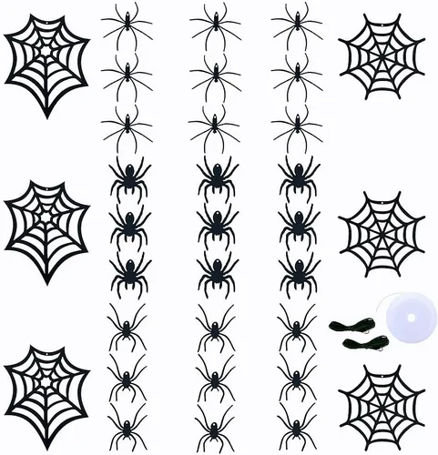 Miniatura 3 de SaktopDeco 33 piezas de decoración de araña colgante, adorno de araña de fieltro negro, decoración de Halloween para decoración de casa de bricolaje