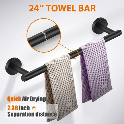 Miniatura 2 de Tudoccy Juego de 5 piezas de accesorios de baño de acero inoxidable SUS304 redondo montado en la pared, incluye barra de toalla de mano de 24 Negro