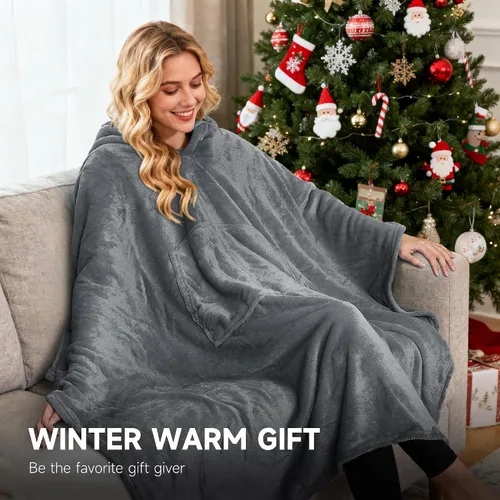 Miniatura 3 de Catalonia Poncho con capucha tipo manta para vestir para mujeres y hombres adultos, capa tipo manta de forro polar con capucha Cálido, suave
