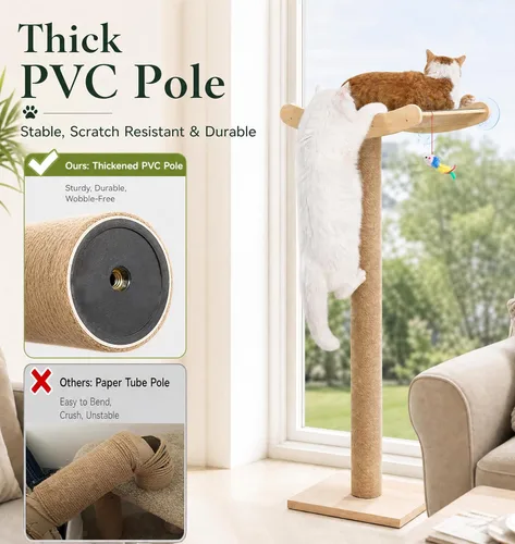 Miniatura 4 de Percha para gatos de ventana con postes rascadores, cama de árbol de madera de 46 pulgadas para gatos grandes Maine Coon para posarse y descansar