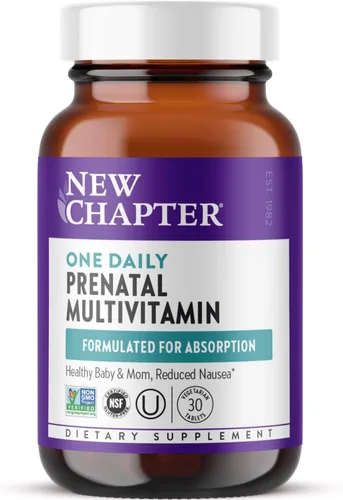 New Chapter Vitaminas prenatales multivitamínico prenatal con metilfolato + colina para mamá saludable bebé, uno diario, 30 unidades
