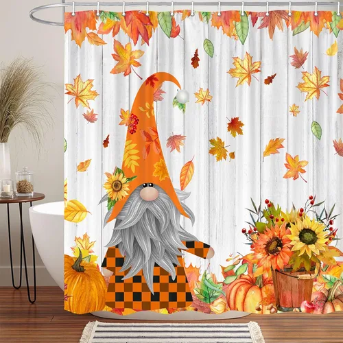 Miniatura 8 de Linda cortina de ducha de otoño para caravana, remolque, baño, campamento, pequeña, estrecha, corta, de tela, decoración de campamento feliz