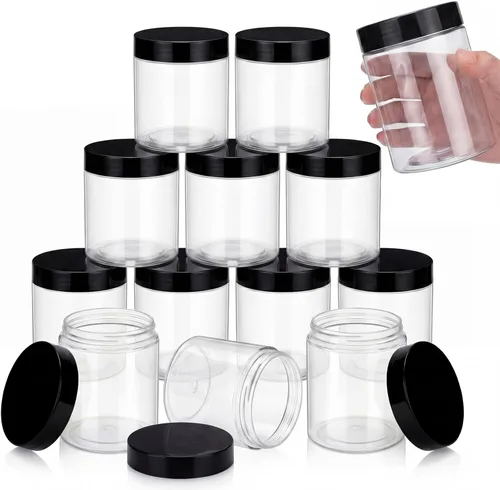 Miniatura 18 de SATINIOR Paquete de 12 frascos de plástico con tapas, frascos redondos para cosméticos de viaje, para artículos de tocador, loción, crema