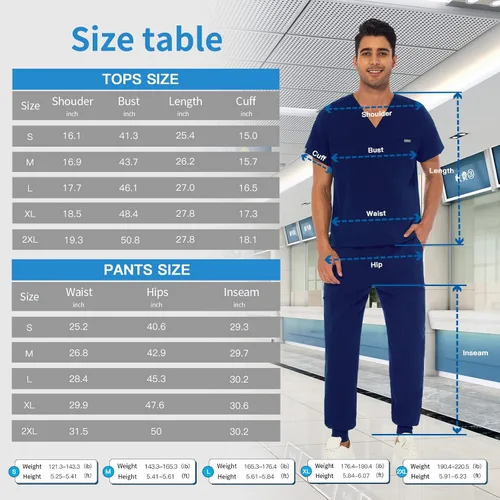 Miniatura 6 de VIAOLI Conjunto de uniforme médico atlético para hombre, cuello en V y pantalones de yoga con 8 bolsillos, uniforme de trabajo de enfermería médica