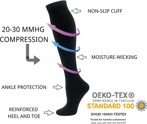 Miniatura 3 de hello momoya Calcetines de compresión para mujeres y hombres, hasta la rodilla, calcetines de correr de 15-20 mmHg para viajes atléticos