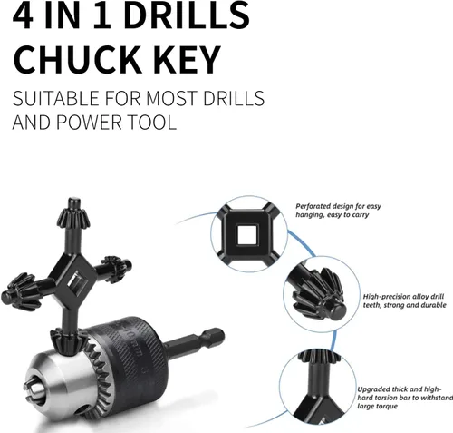 Miniatura 2 de 4 en 1 Taladros Chuck Key 4 Way Multifuncional Acero Fit Handheld Universal Chuck Key Herramienta de perforación eléctrica para la mayoría