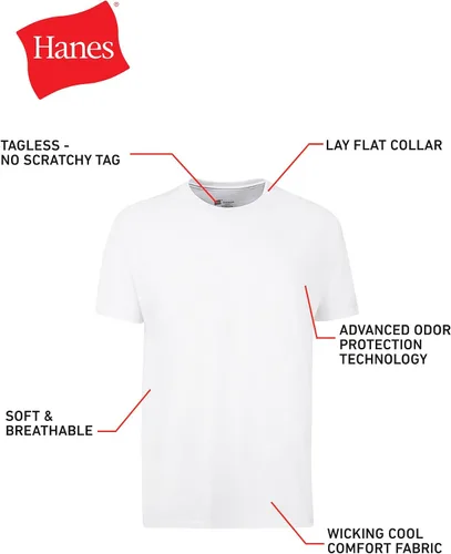 Miniatura 5 de Hanes Camisetas para hombre, control de olores, absorben la humedad, 100% algodón, paquetes múltiples