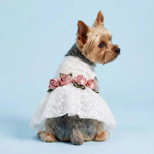 Miniatura 3 de Fitwarm Vestido de boda de lujo con encaje rosa para perro, ropa formal, XXS