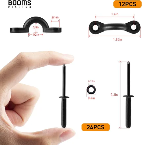 Miniatura 6 de Booms Fishing MA1 Kayak Pad Eye Tri-Grip Kit de remaches, negro
