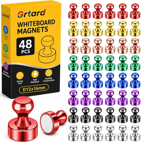 Miniatura 8 de Grtard Paquete de 48 Chinchetas Magnéticas Negras, Imanes de Refrigerador para Pizarra Blanca, Imanes de Pizarra Blanca Imanes de Refrigerador, Negro