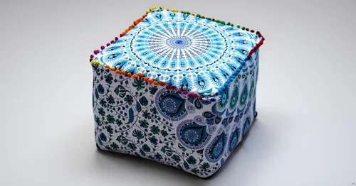 Miniatura 28 de CRAFT KALA Funda de puf tradicional de retazos cuadrados indios, funda para puf de sala de estar india, diseño otomano, decoración otomana, Elefante