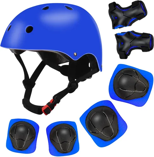Miniatura 10 de Casco de bicicleta ajustable con gradiente de color para niños con set de rodilleras y coderas Equipo de seguridad multideporte para niños y niñas