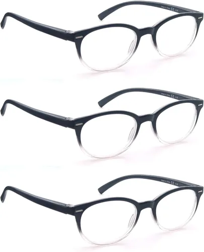 Miniatura 12 de Gafas de lectura para mujer + 1.75 elegantes anteojos con aumento para mujer, paquete de 4 unidades, ligeros y cómodos (negro, marcos transparentes)